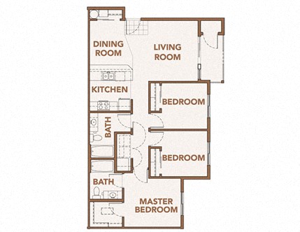 Floor plan for 3 beds, 2 baths, 1109 sqft